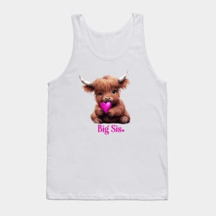 Cute Big Sis Bright Pink Highland Cow Tank Top